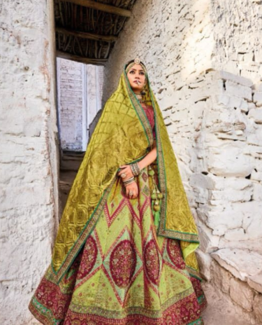 Green Zari Sequins Jacquard Silk Wedding Lehenga Choli