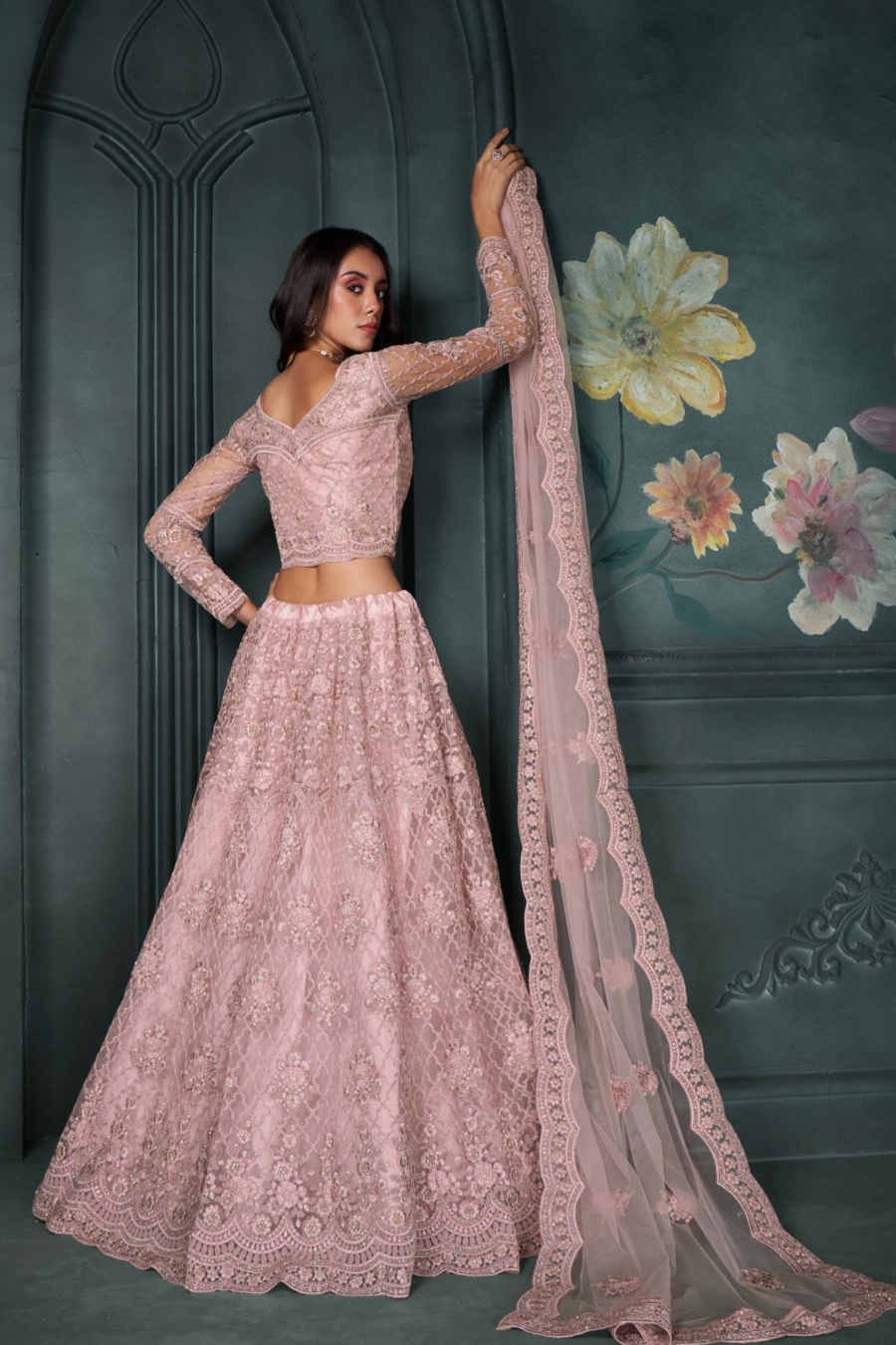 Pink Colour Net Lehenga Featuring Exquisite Stone Embroidery