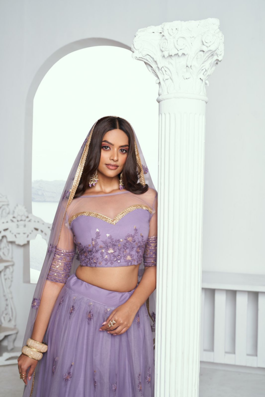 Purple Colour Net Embroidered Sequins Lehenga Set