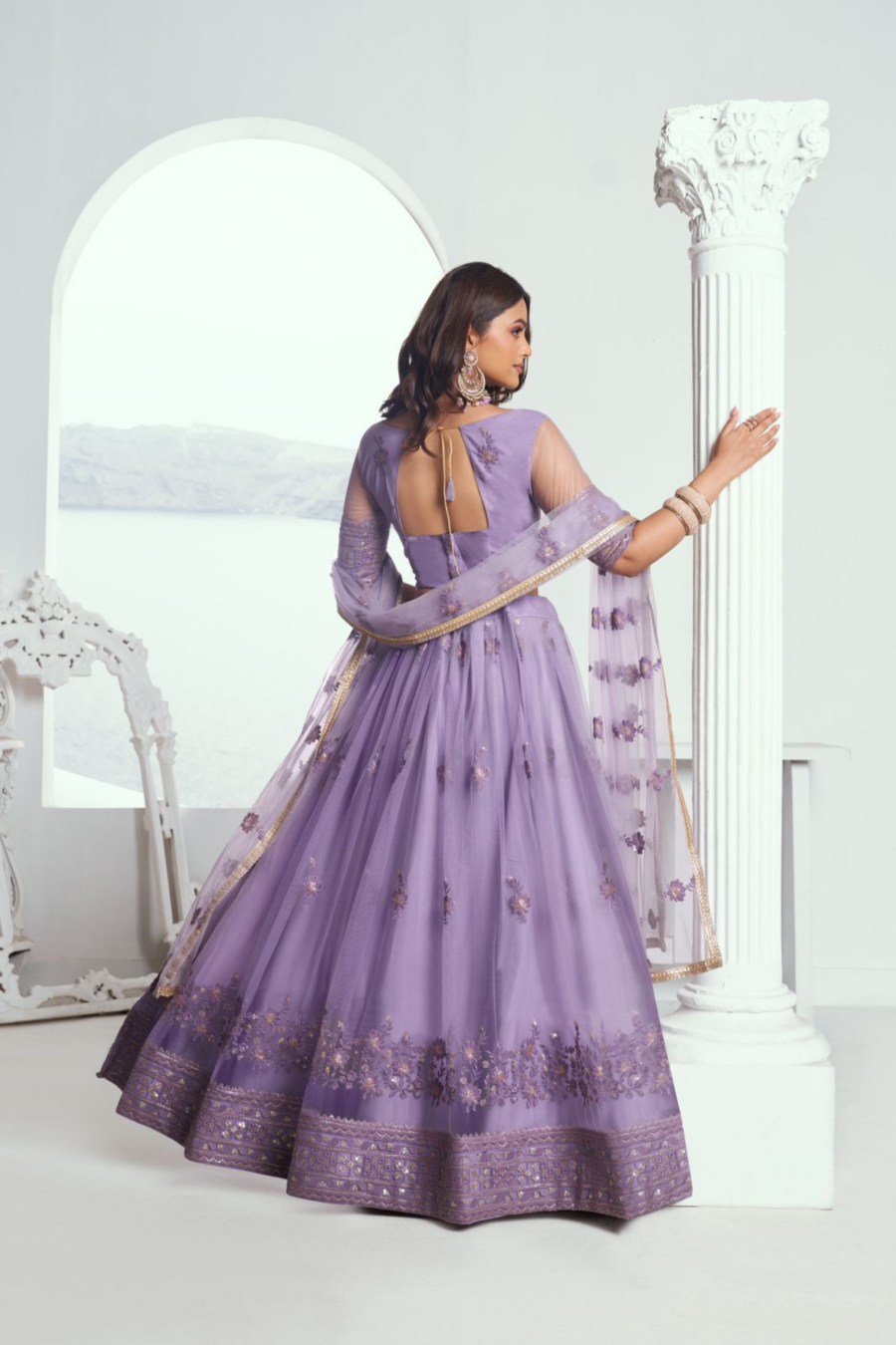 Purple Colour Net Embroidered Sequins Lehenga Set