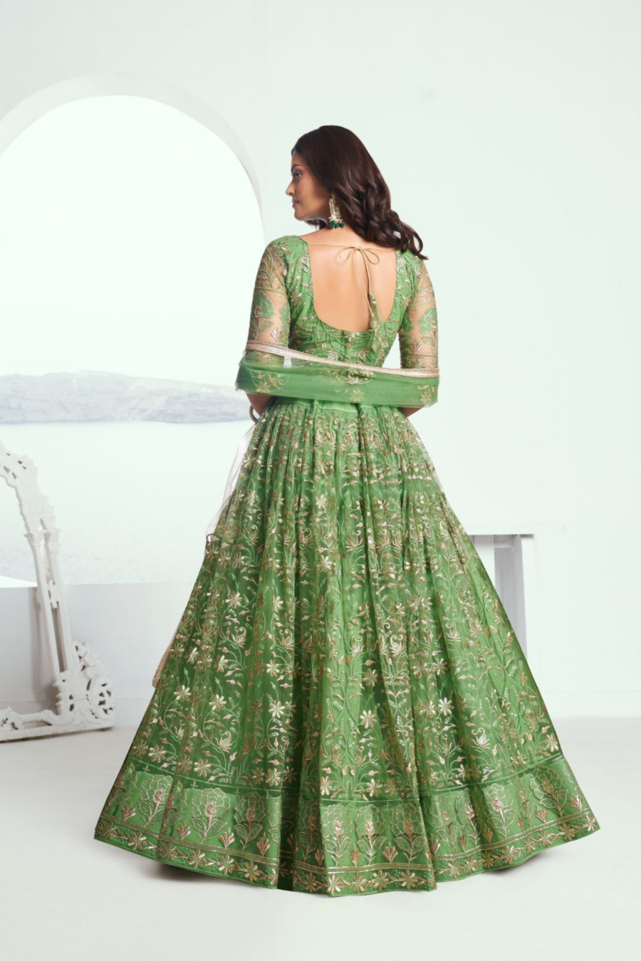 Pista Green Colour Net Embroidered Sequins Lehenga Set