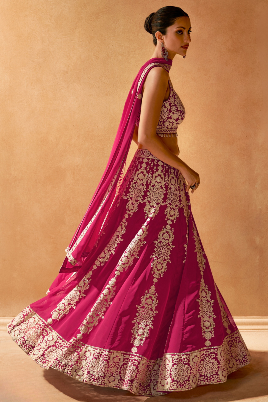 Magenta Pink Colour Embroidered Sequin Lehenga Set