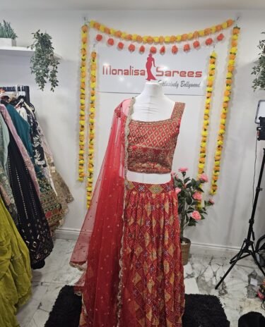 Orange Digital Printed Poly Georgette Lehanga and blouse with net dupatta