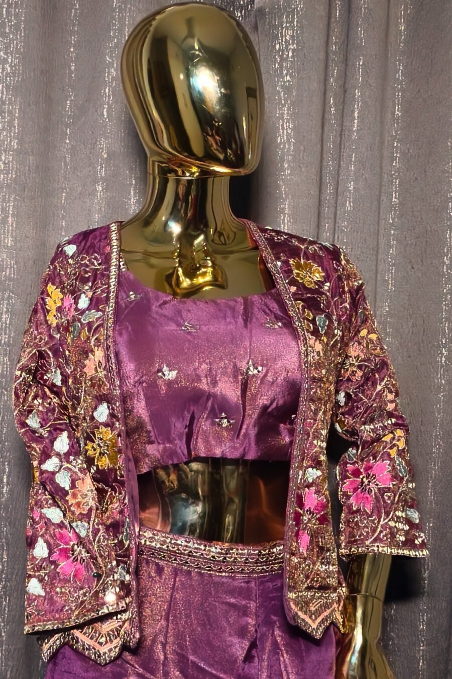 Purple indo western Embroidered shrug & inner with pant