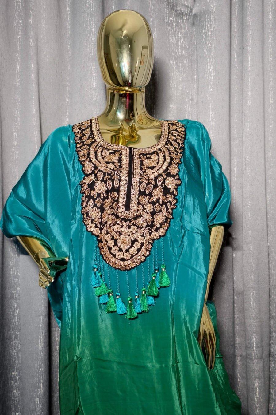 Ombre Green Kaftan Set with Afghani Pants