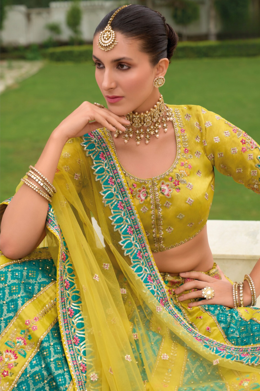 Yellow Colour Embroidered Sequins Silk Lehenga Set