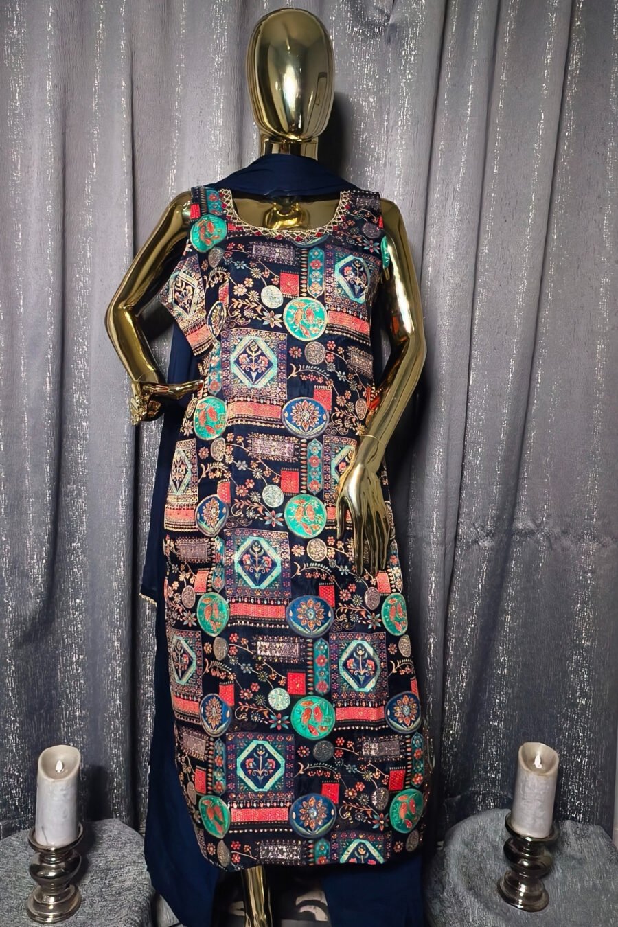 Dark Blue printed Suit with dupatta set