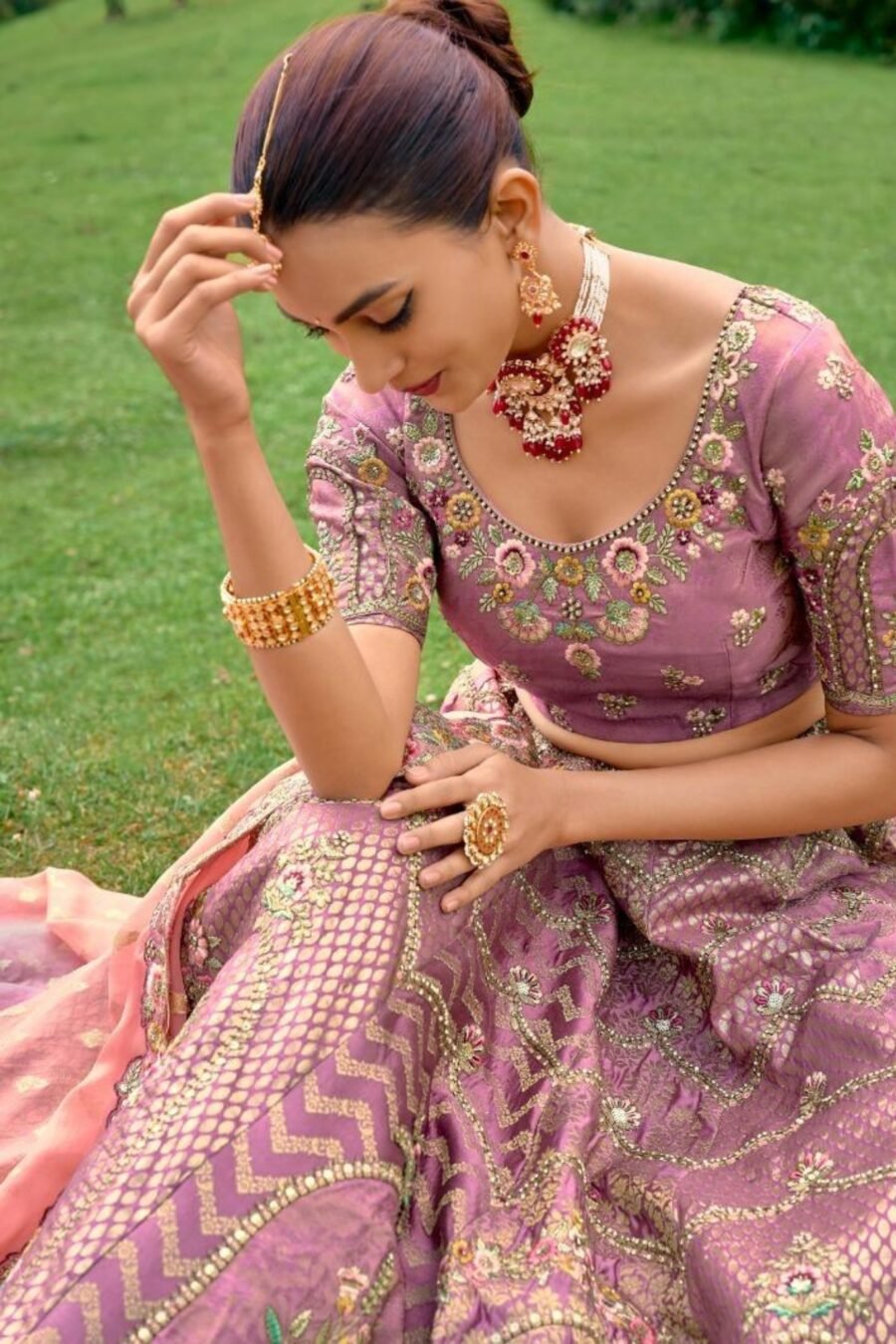 Mauve Colour  Multi Embroidery Wedding Lehenga Choli