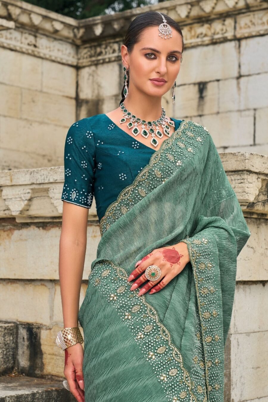 Green Colour Embroidery Kanjivaram Silk Designer Traditional Saree