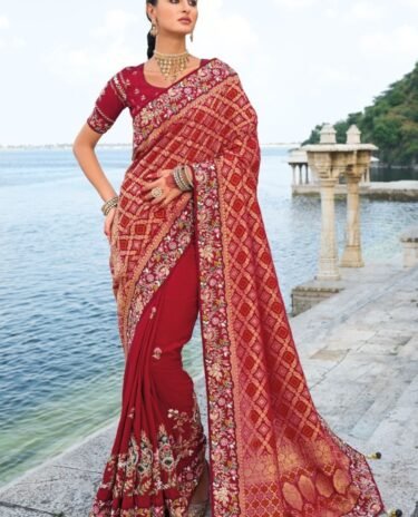 Red Colour Embroidery Kanjivaram Silk Designer Traditional Saree