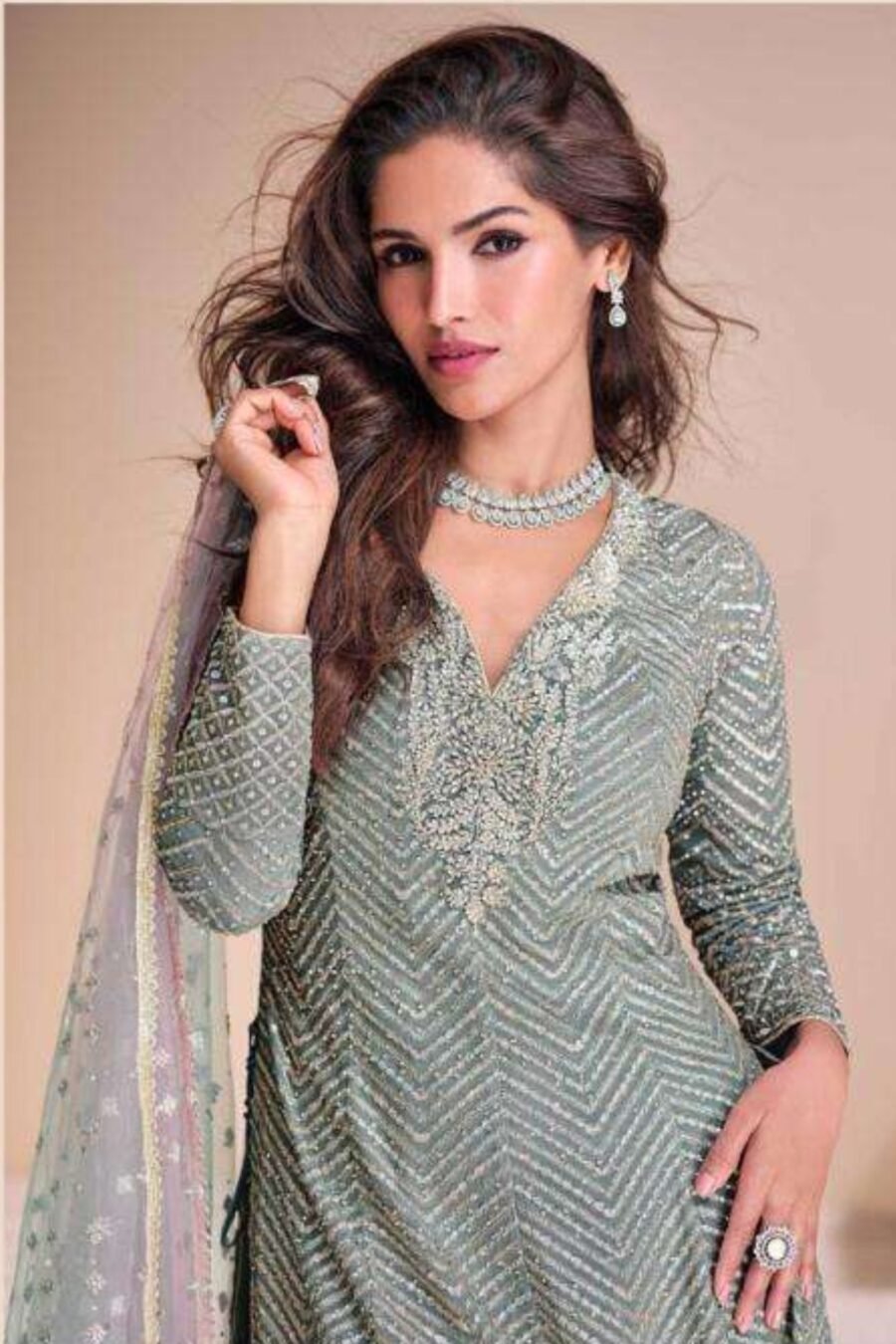 Light Blue Heavy Designer Georgette Embroidered Dresses