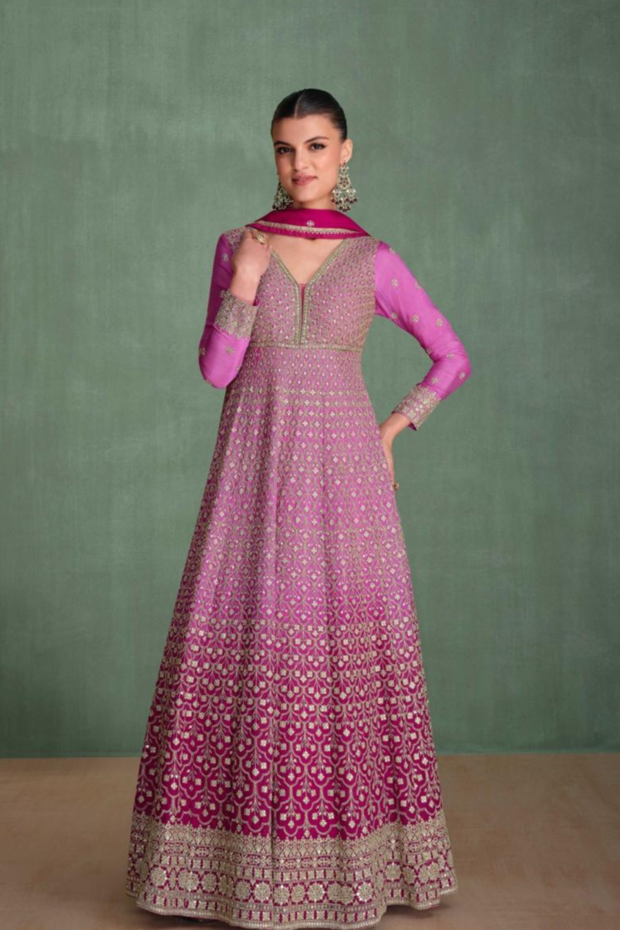 Pink Embroidered Georgette Anarkali Suit with Dupatta