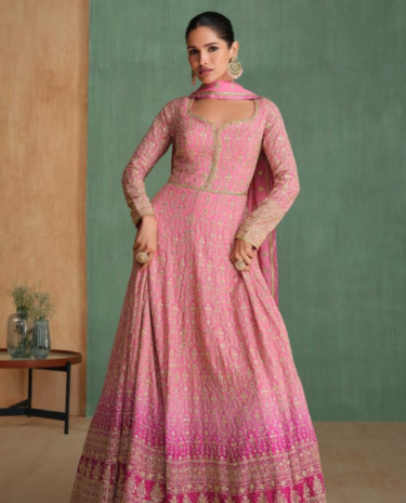 Light Pink Embroidered Georgette Anarkali Suit with Dupatta