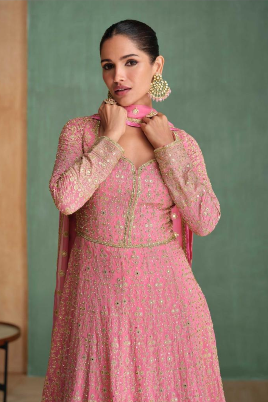 Light Pink Embroidered Georgette Anarkali Suit with Dupatta