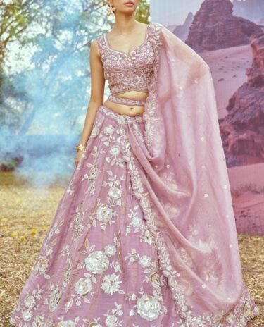 Lavendar Organza Silk Lehenga Choli set