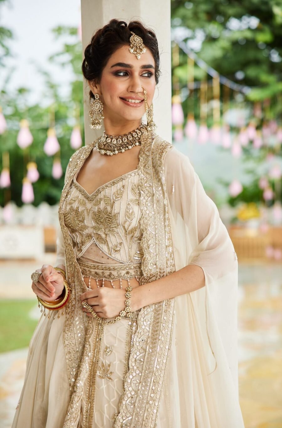 Ivory Colour Designer Bridal Lehenga with Moti Embroidery