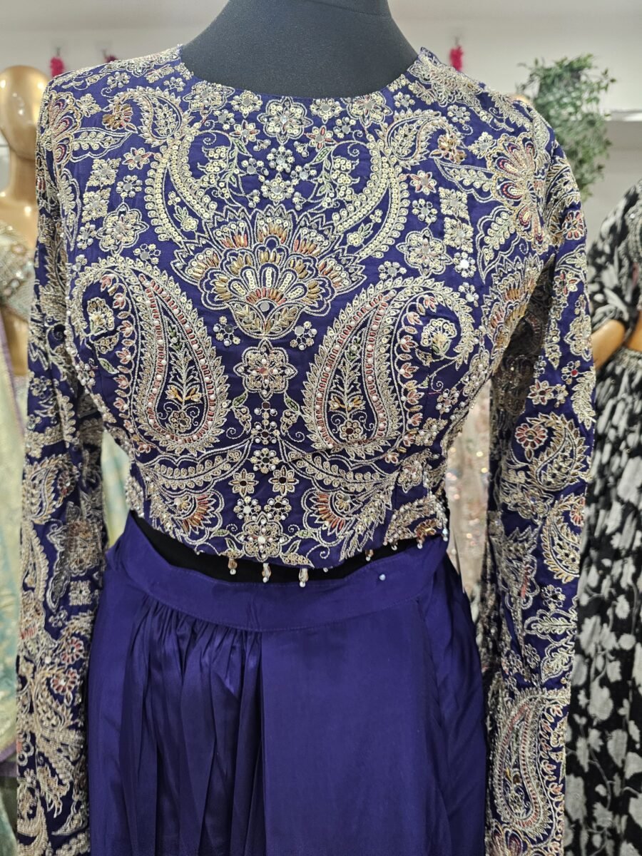 Purple Colour Embroidered Indo Western Top & Skirt Set