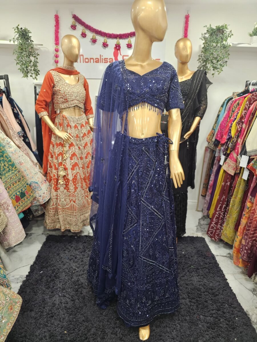 Blue Colour Embroidered Sequins work lehenga set