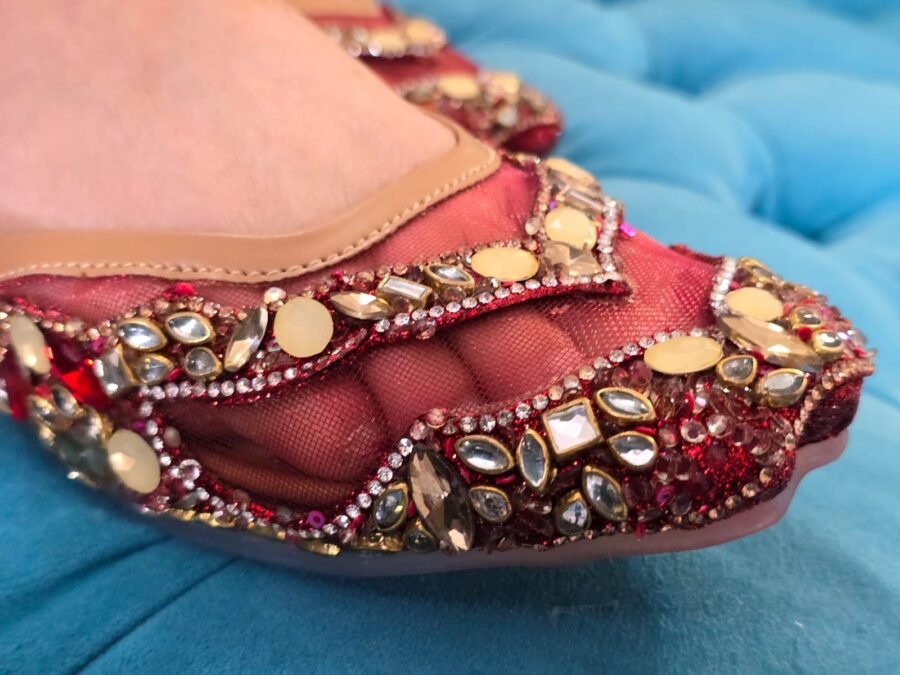 Premium Red Colour  Beaded Embellished jutti