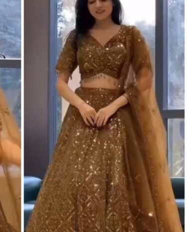 Golden Colour Embroidered Sequins work lehenga set