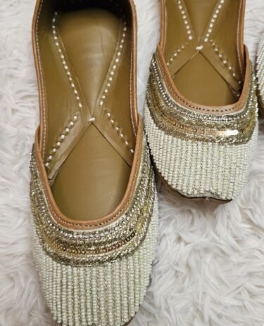 White Colour Beaded Embroidery Embellished jutti