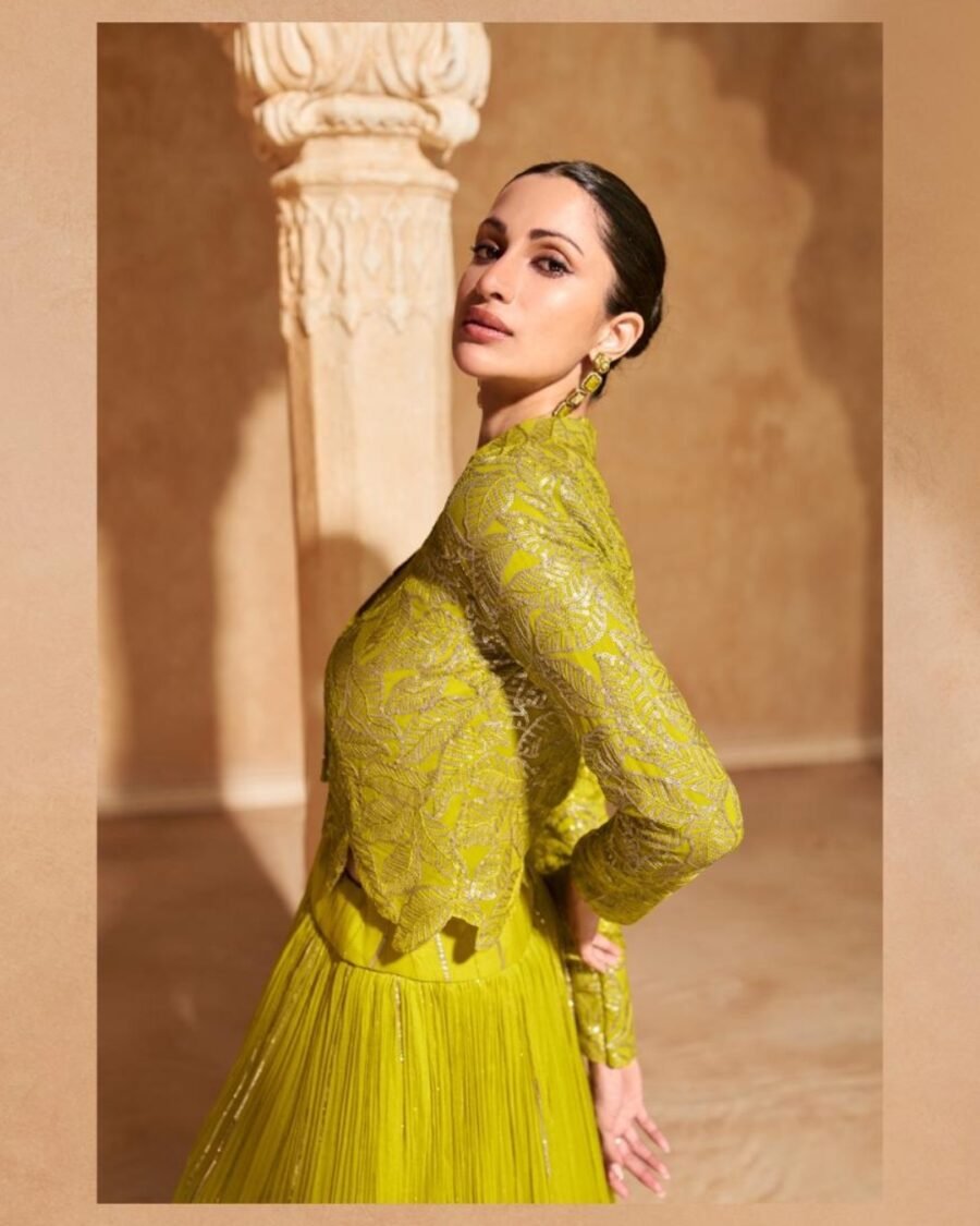 Pista Green Silk Embroidered Blouse with Viscos Lehanga front and back Work With Embroidered Dupatta