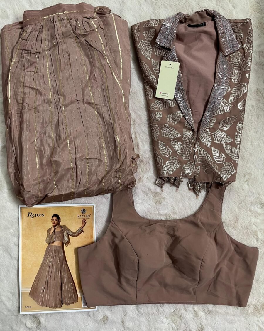 Light Brown Silk Embroidered Blouse with Viscos Lehanga front and back Work With Embroidered Dupatta