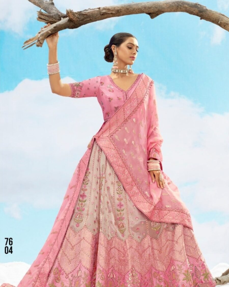 Light pink Embroidered thread work lehenga set