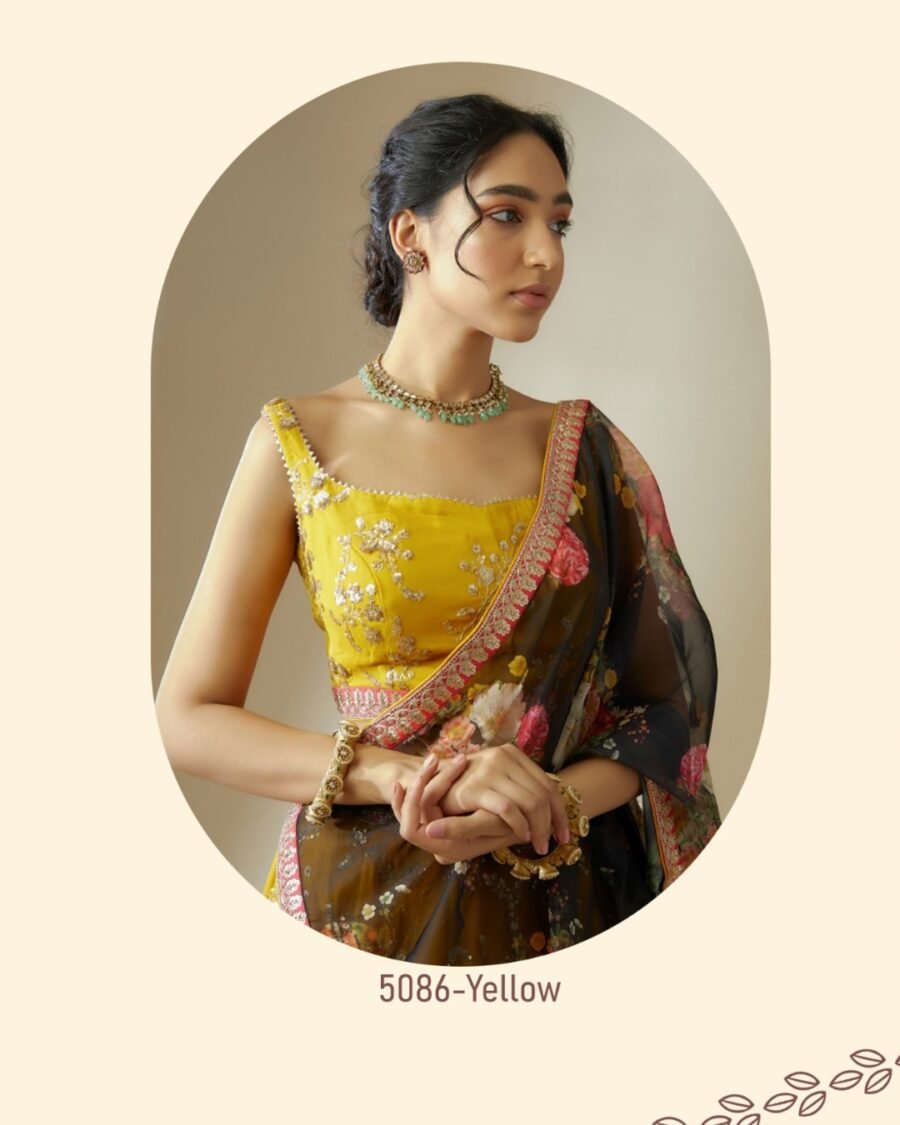 Yellow & Black Floral Summer Festive & wedding Style Embroidered Lehenga Choli