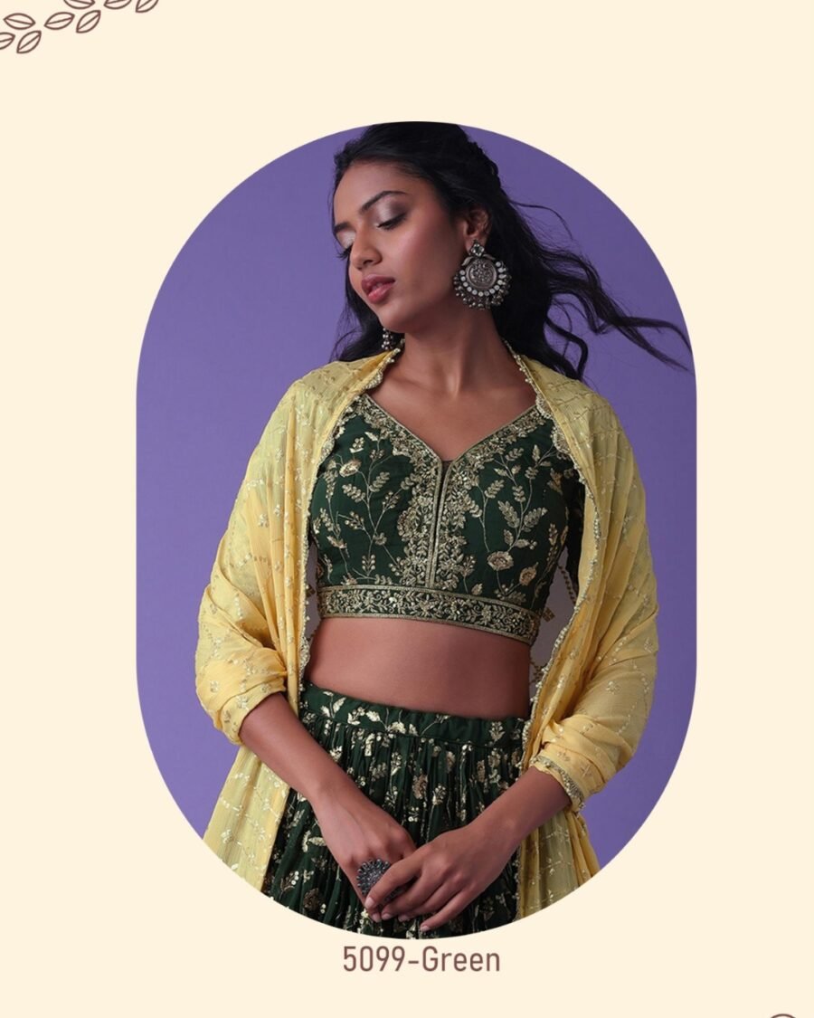 Dark Green & Yellow Summer Festive & wedding Style Embroidered Lehenga Choli
