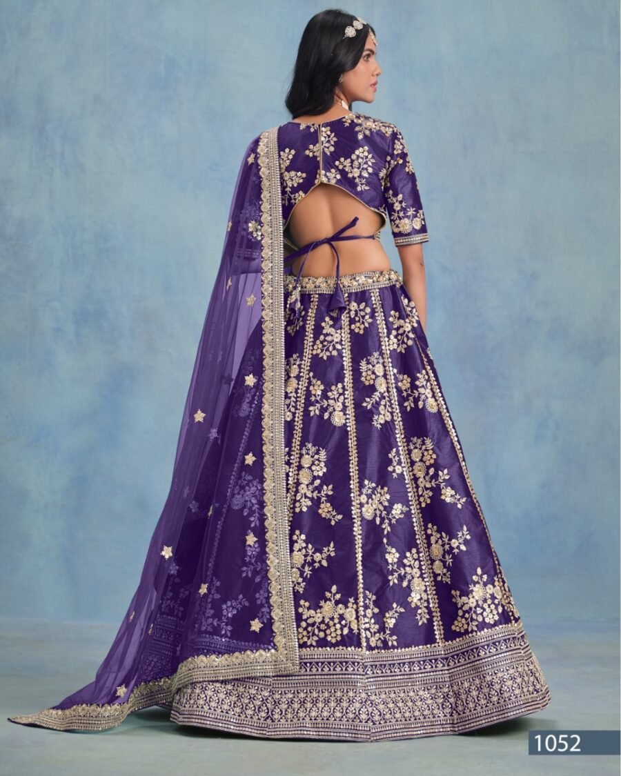 Purple Silk With Heavy Thread & Sequins Work Lehenga & Blouse with Duppata