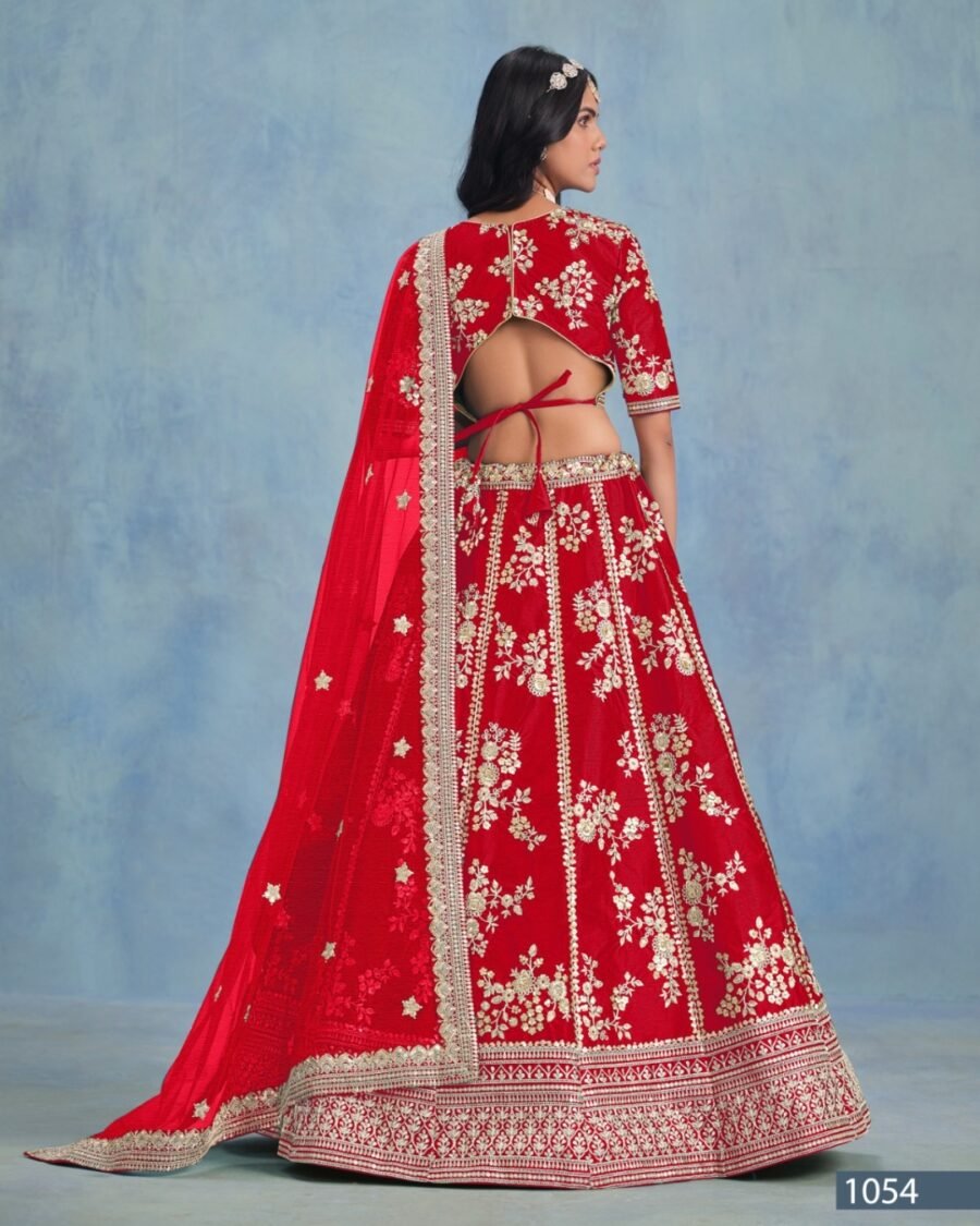 Red Silk With Heavy Thread & Sequins Work Lehenga & Blouse with Duppata