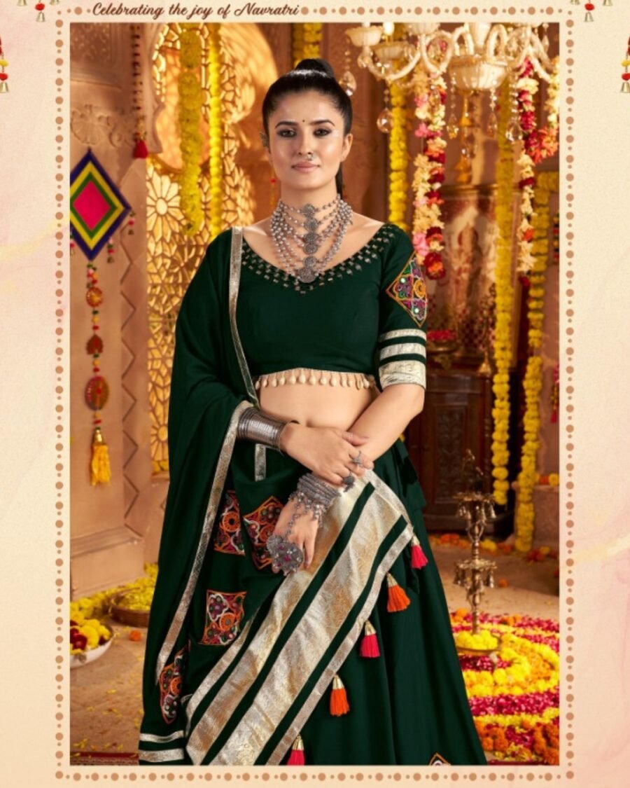 Dark Green Colour Thread Embroidered & Gota patti Work Navratri Choli