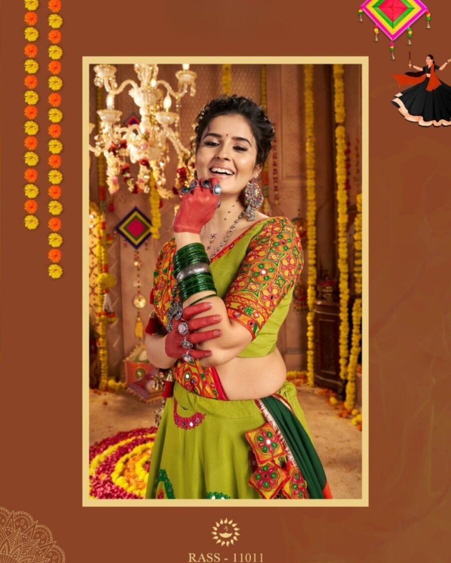 Vibrant Green Colour Thread Embroidered & Gota patti Work Navratri Choli