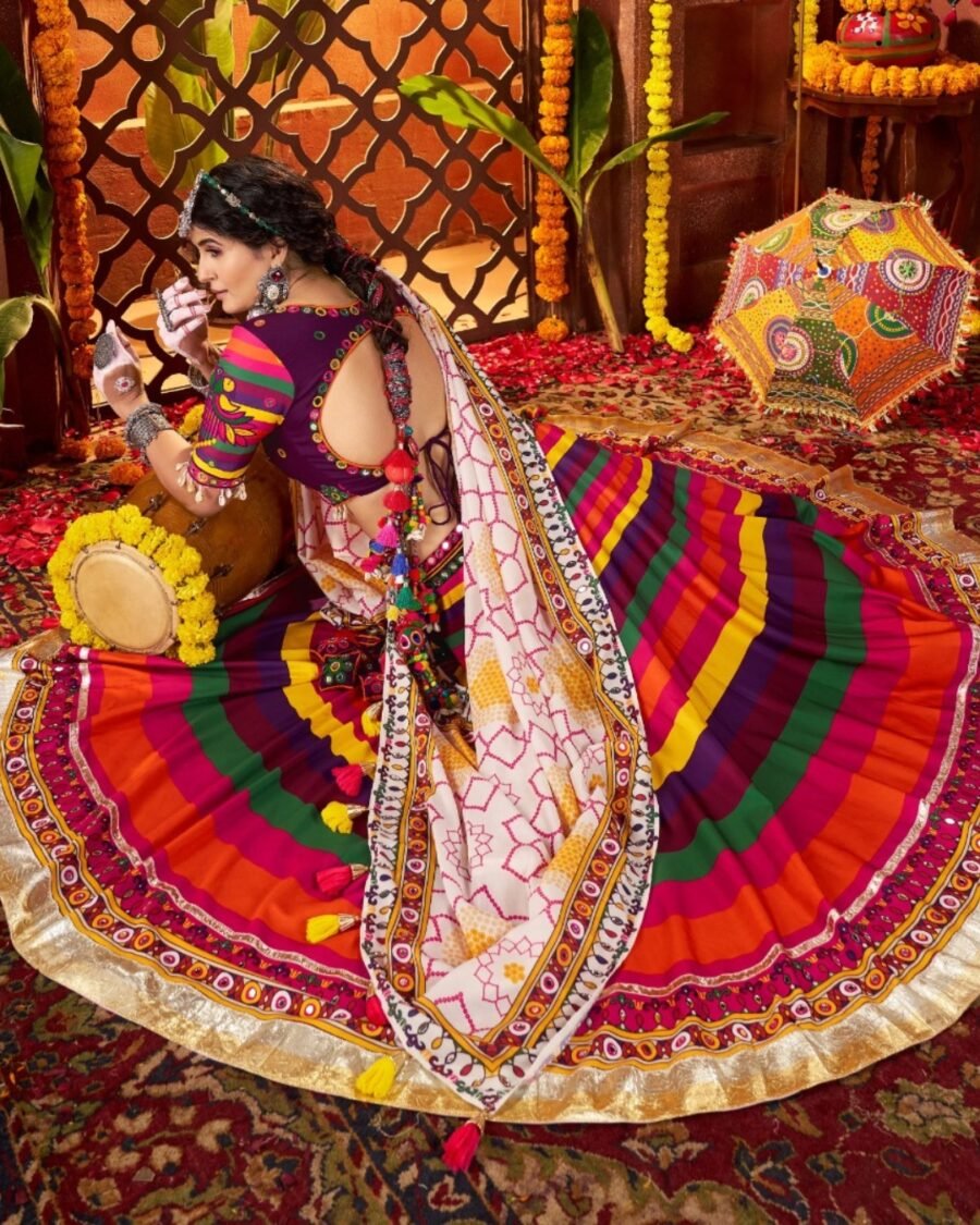 Multi Colour Shaded Purple Colour Blouse Thread Embroidered & Gota patti Work Navratri Choli