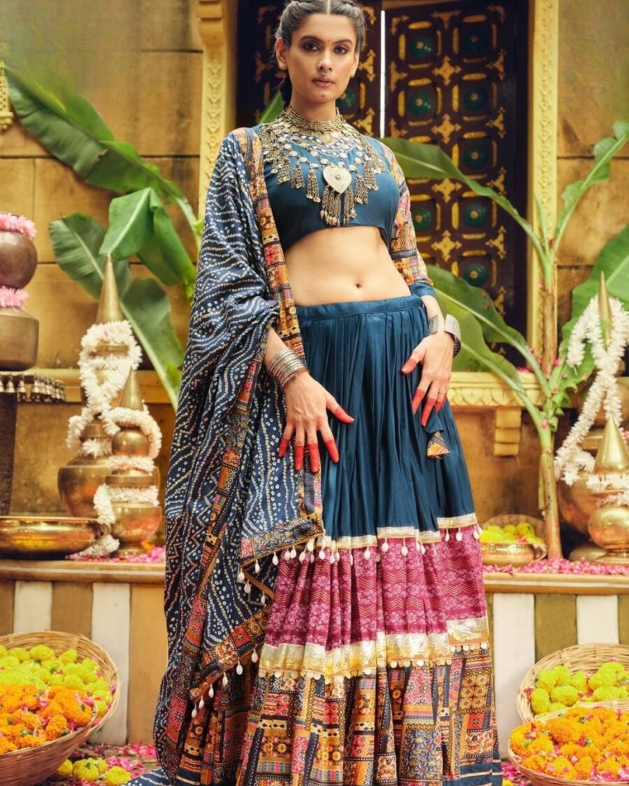 Peacock Colour  Lace Rayon Readymade Navratri  Lehenga Choli colour  Choli