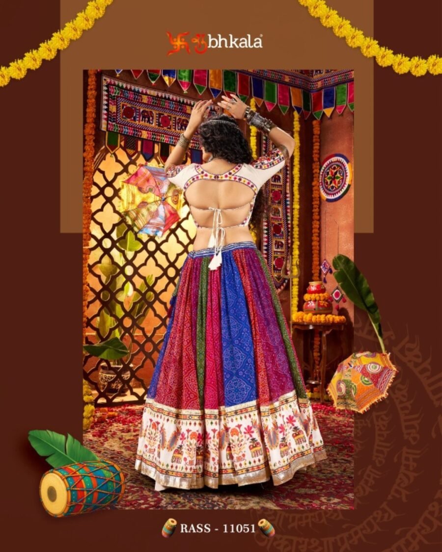Multi Colour Shaded White Colour Blouse Thread Embroidered & Gota patti Work Navratri Choli