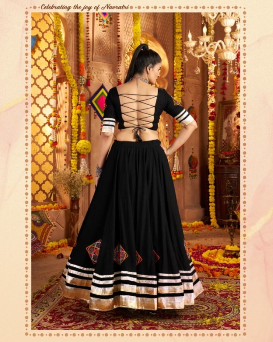 Black  Colour Thread Embroidered & Gota patti Work Navratri Choli