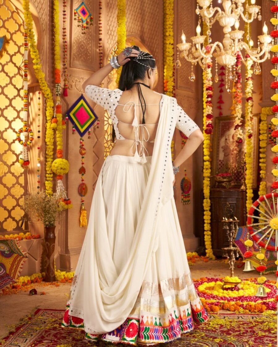 Cream Colour Thread Embroidered & Gota patti Work Navratri Choli
