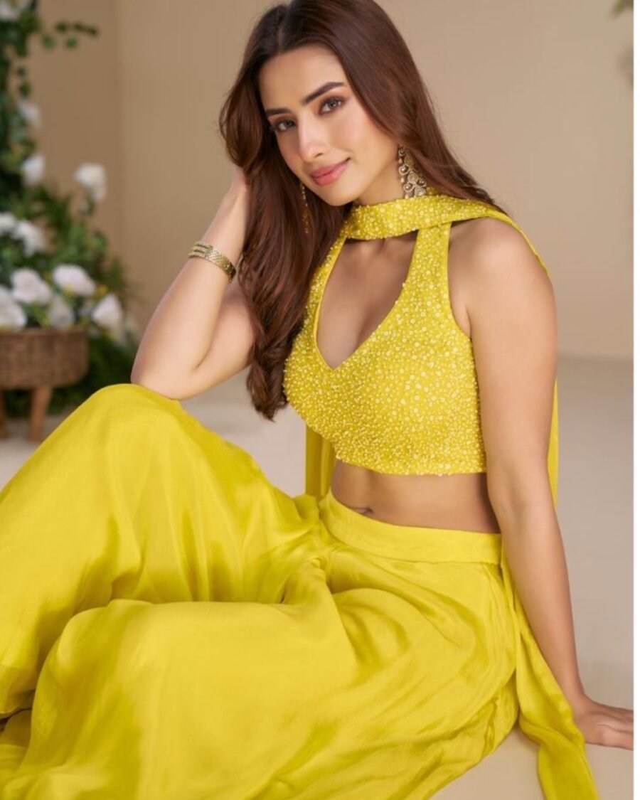 Yellow Real Gerogette Chinon Digital Print  Plazzo & Dupatta