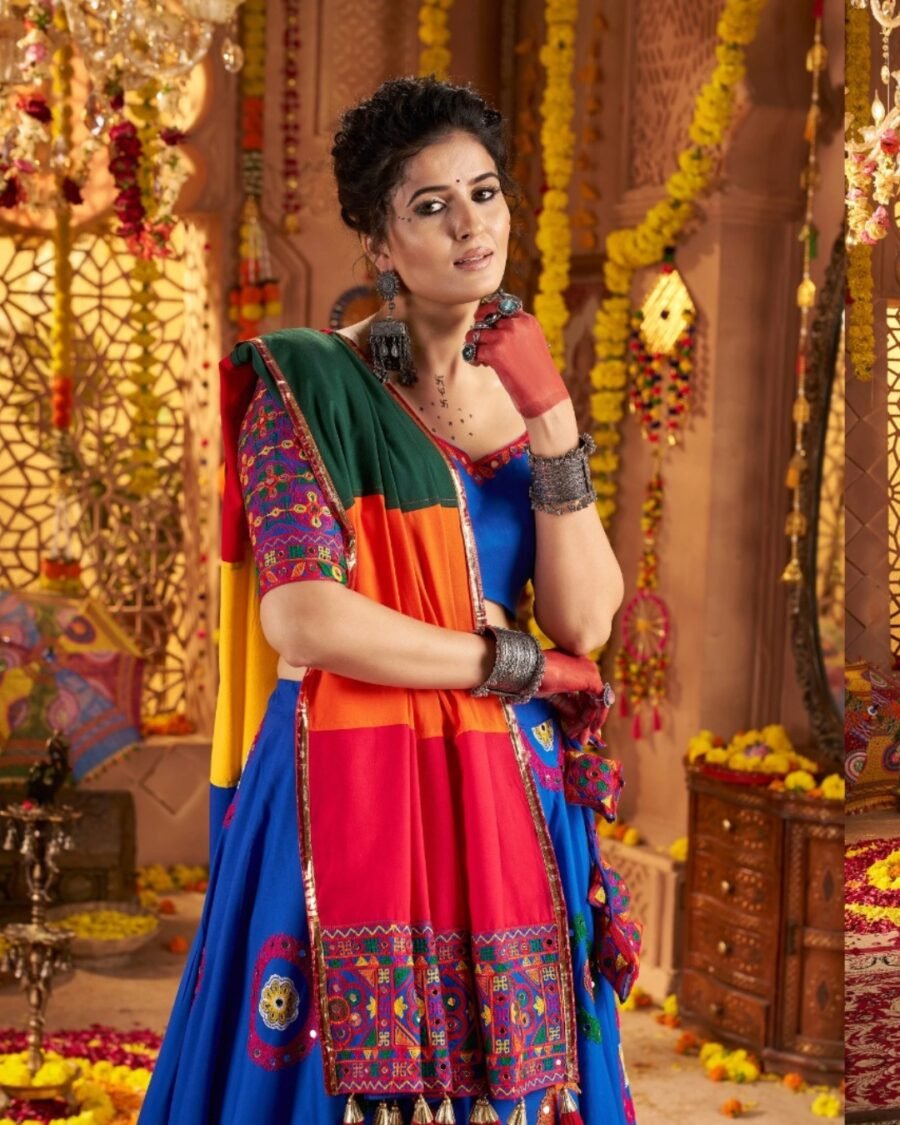 Navy Blue colour Thread Embroidered & Gota patti Work Navratri Choli