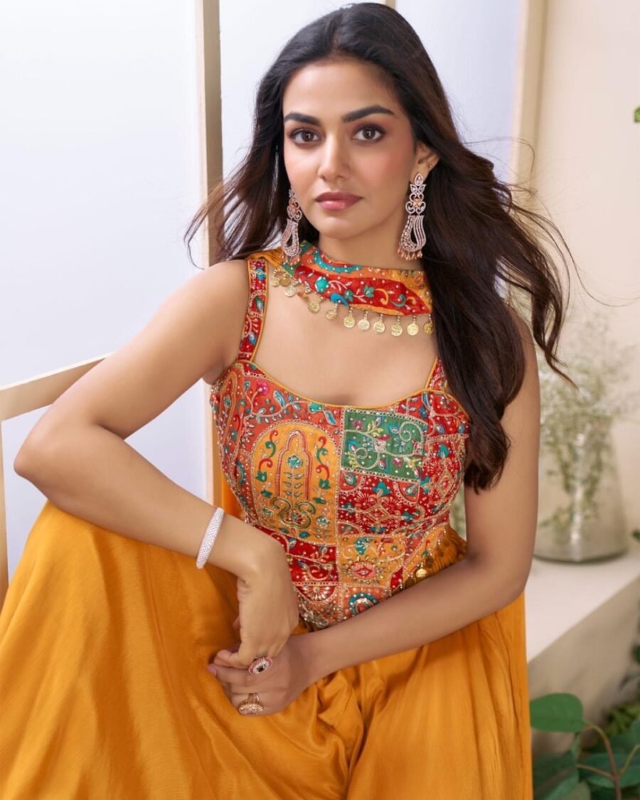 Orange Real Gerogette Chinon Digital Print  Plazzo & Dupatta