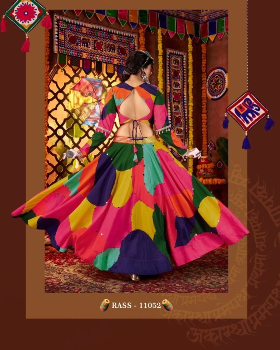 Multi Colour Printed Dark Blue  Blouse & Lehenga  Thread Embroidered & Gota patti Work Navratri Choli