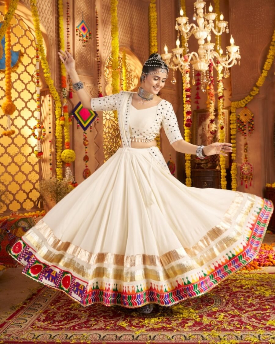 Cream Colour Thread Embroidered & Gota patti Work Navratri Choli