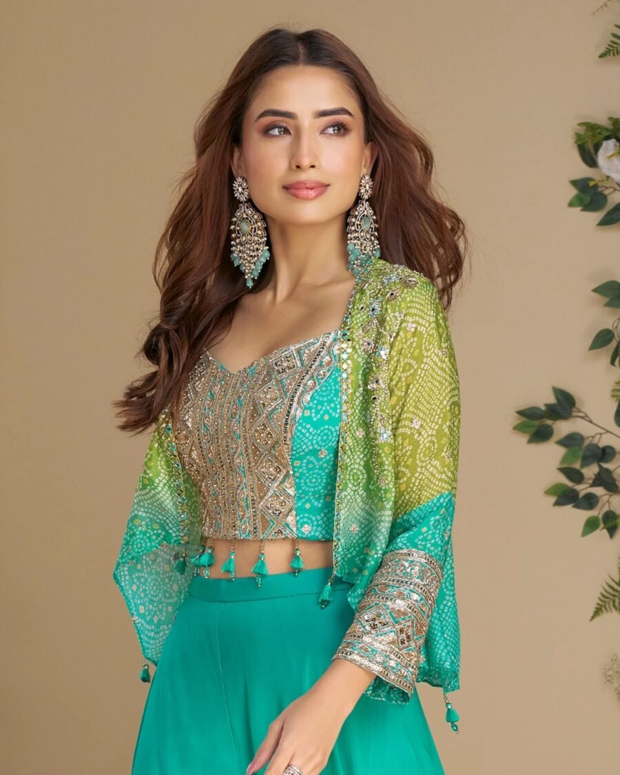 Sea Green Real Gerogette Chinon Digital Print  Plazzo & Dupatta