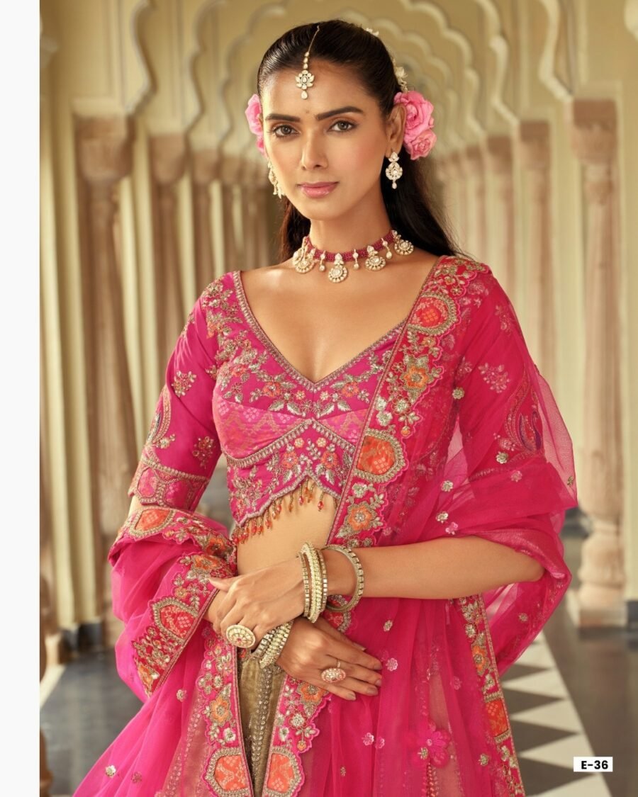 Blush Red & Brown Colour  Floral Embroidered Bridal Lehenga with Embroidered Bridal Lehenga  thread work lehenga set